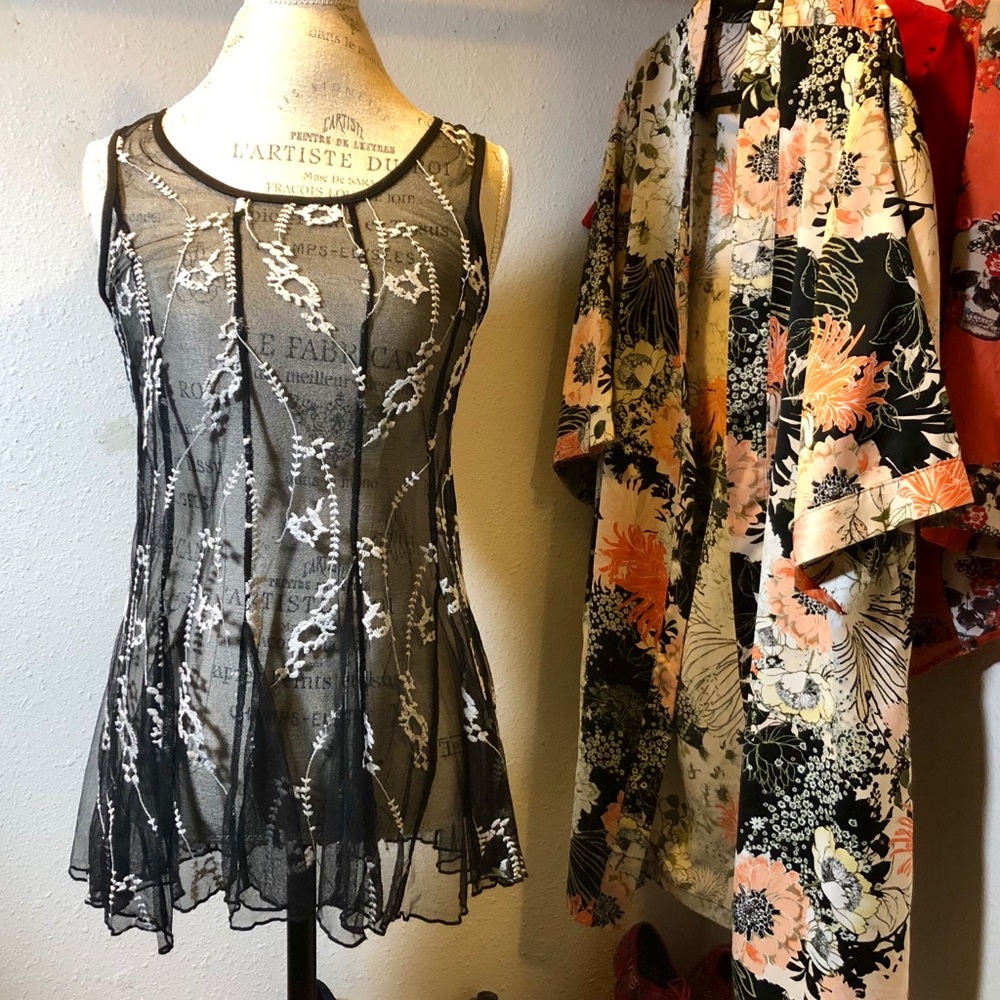 Sheer Lace Embellished Fit and Flare Top